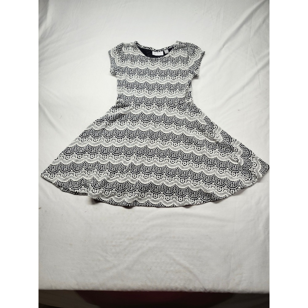 The Childrens Place Girls Black White Wave Print Skater Dress Size M 7/8